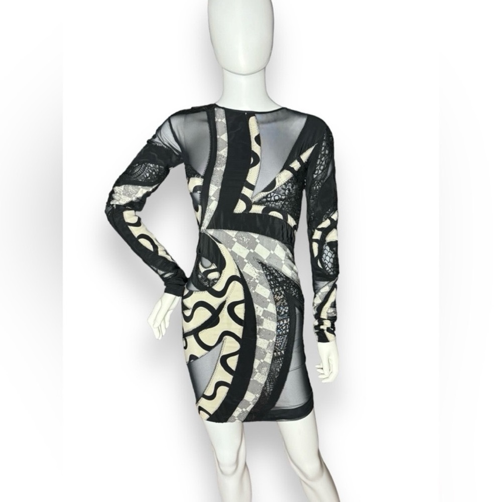 🔥Emilio Pucci 2009 Runway Look 19 Silk & Mesh Abstract Dress - Picture 3 of 12